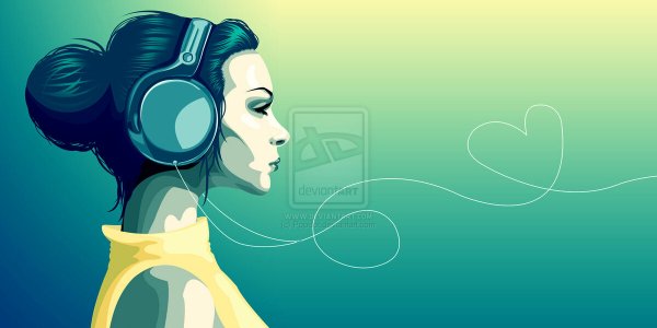 Нарисованная девушка в наушниках