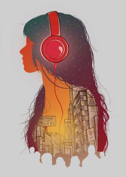 Девушка в наушниках арт Минимализм