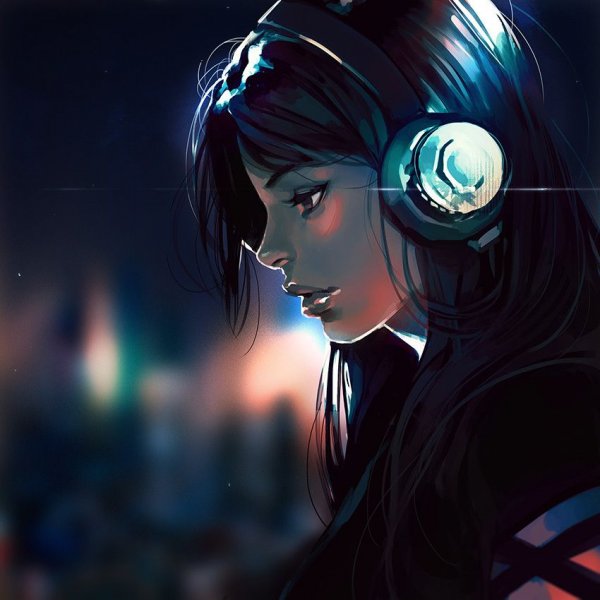 Девушка в наушниках арт