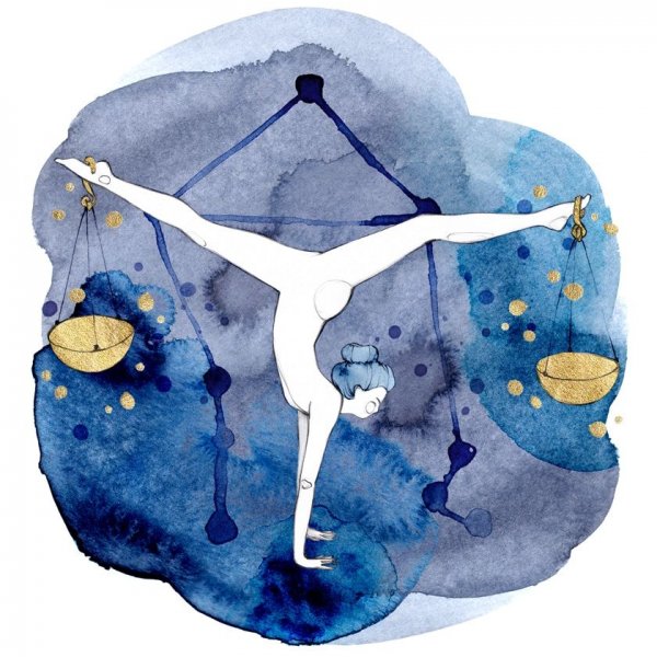 Весы знак зодиака акварель