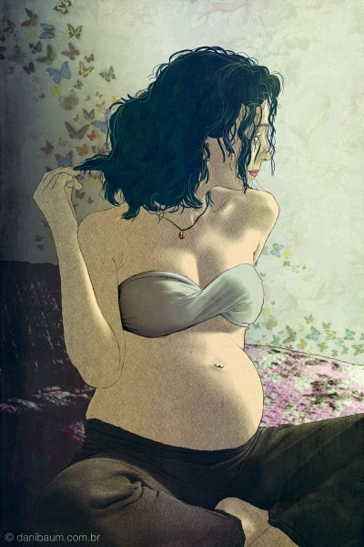 Беременная рисунок акварелью