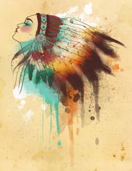Индеец акварель