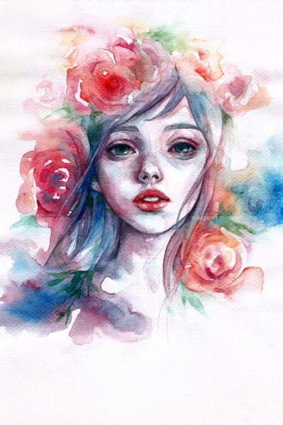 Девушка нарисованная акварелью