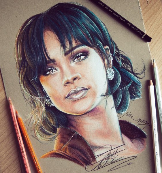 Рианна цветными карандашами