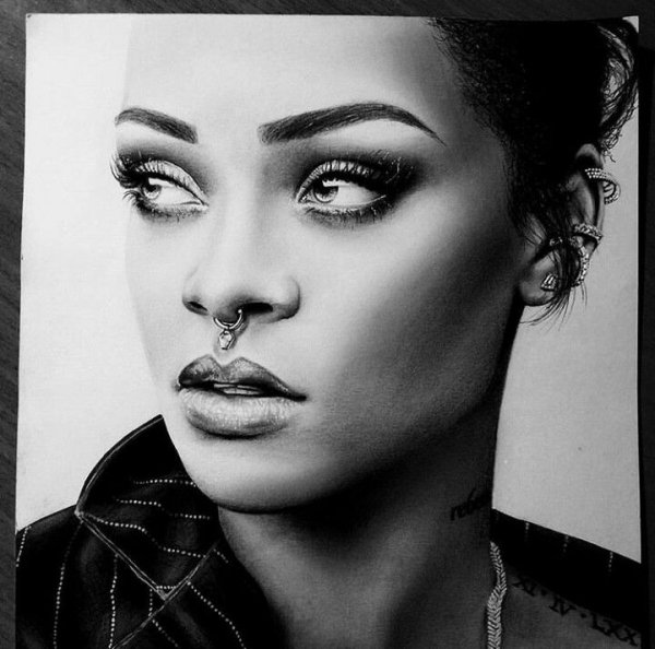 Рианна портрет карандашом