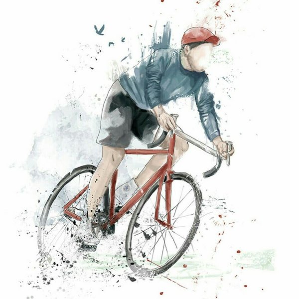 Велосипедист акварель