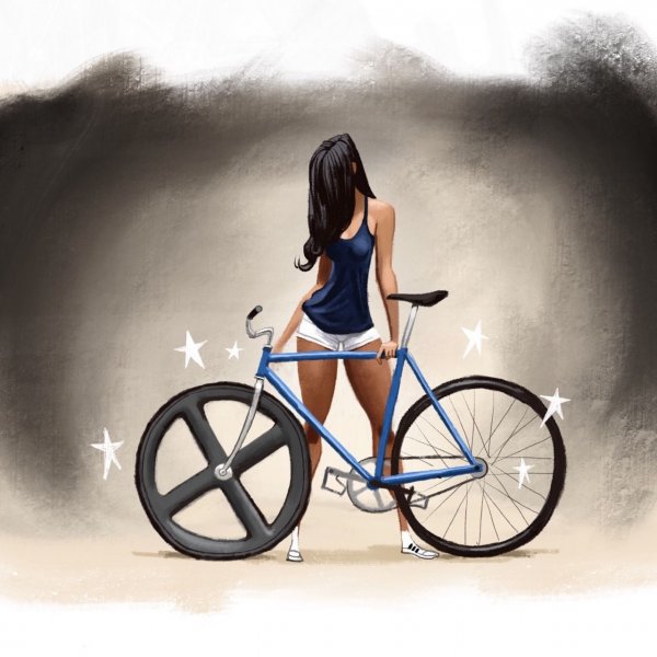 Мультяшная девочка на велосипеде