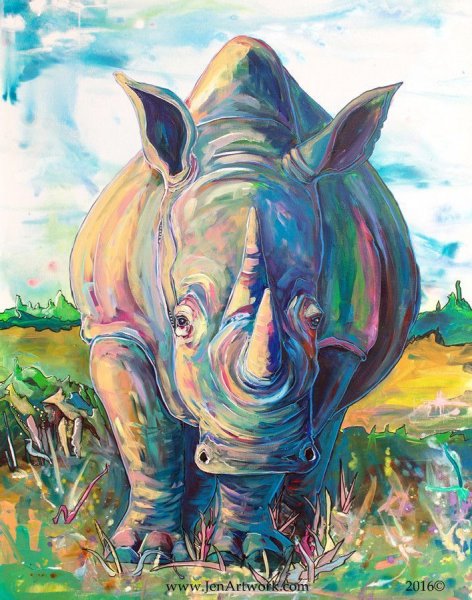 Носорог акварелью