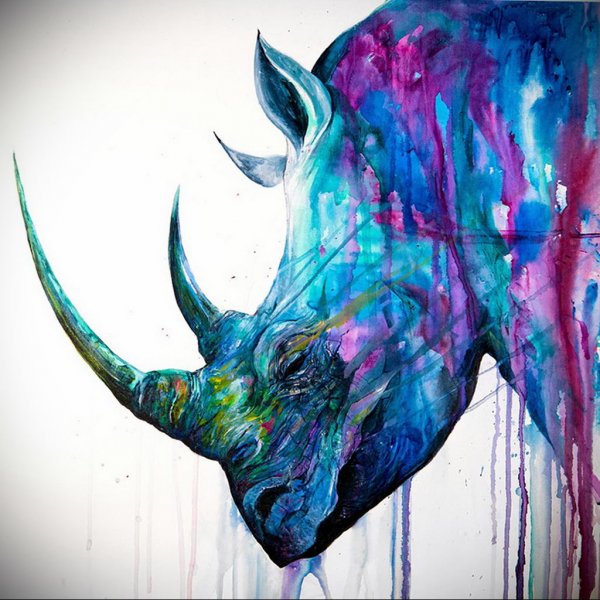 Носорог тату акварель