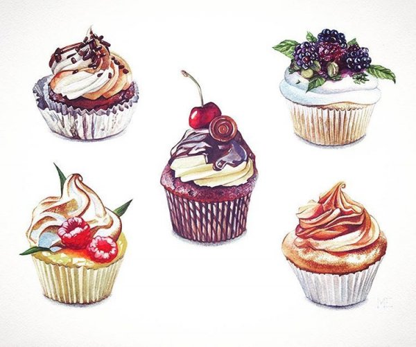 Пирожное акварелью