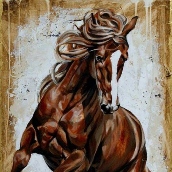 Человек на лошади акварель