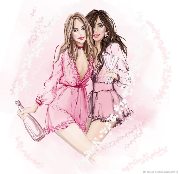 Две подружки акварель