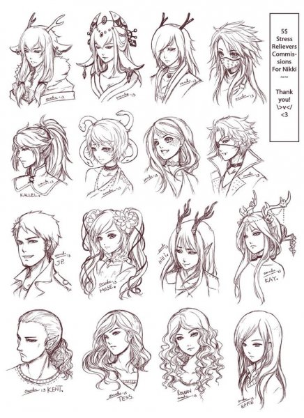 Аниме прически скетчи