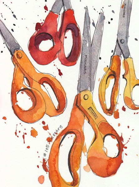Акварельные иллюстрации ножницы