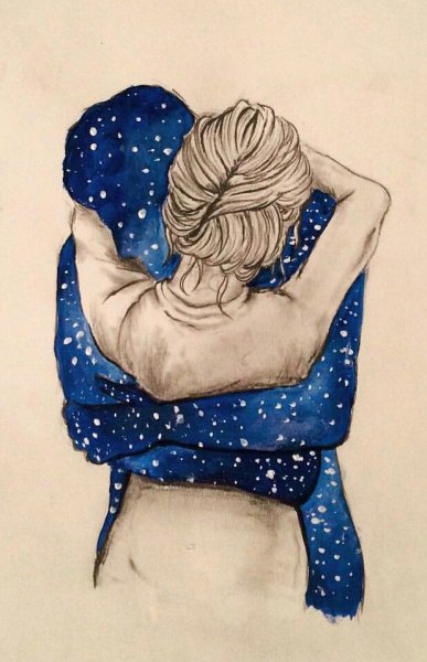 Обнимашки акварель