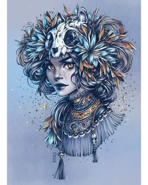 Нарисованная девушка с цветами