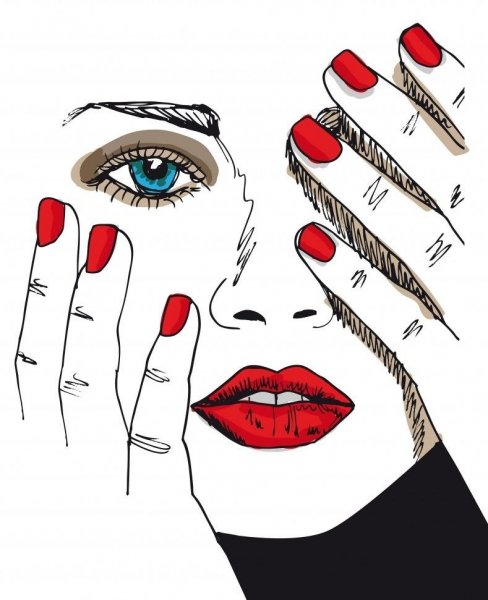 Нарисованная девушка с ногтями