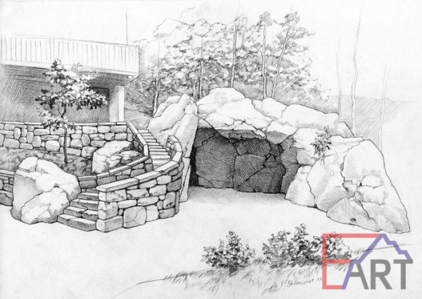 Декоративные водопады из бетона эскиз