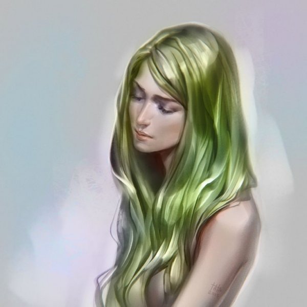 Девушка с зелеными волосами фэнтези