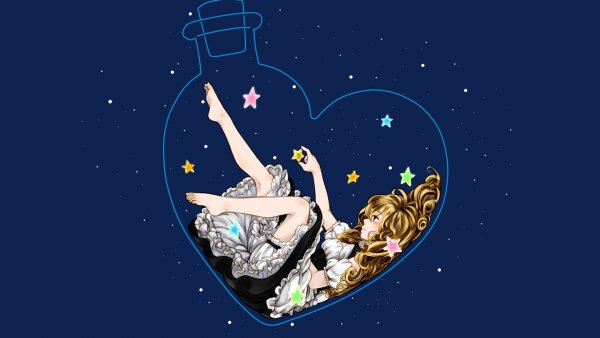 Аниме девушка на фоне космоса