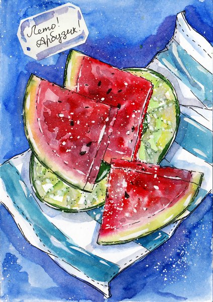 Арбуз акварелью
