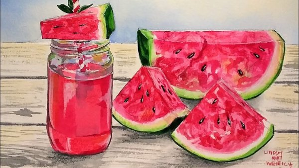 Арбуз акварелью