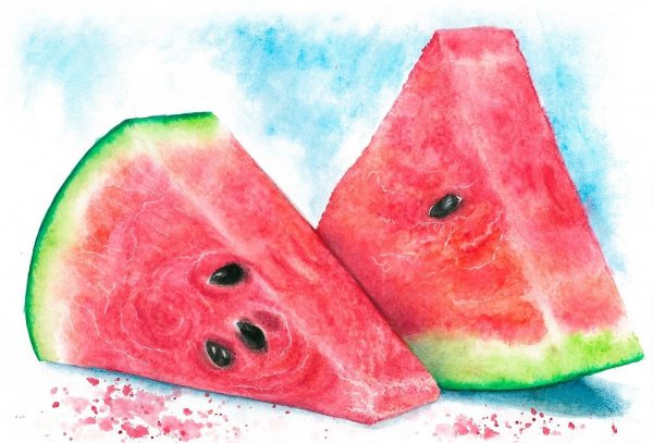Долька арбуза акварелью