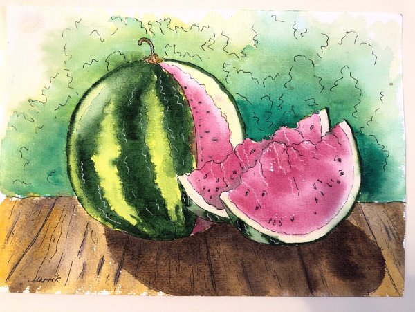 Арбуз арт маркерами