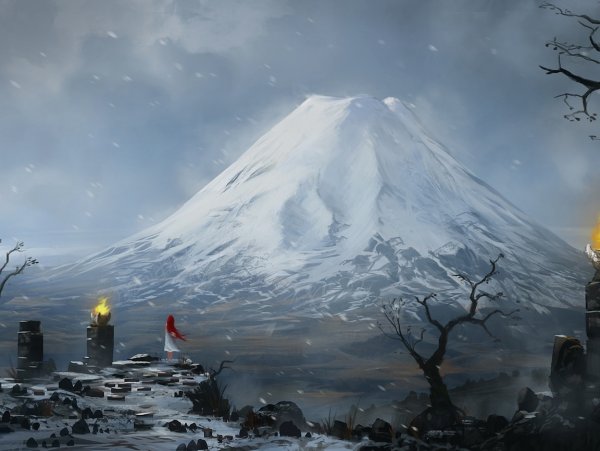 Заснеженная вершина горы арт