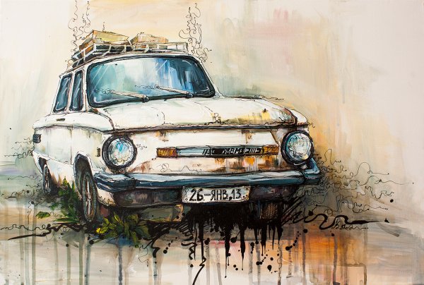 Автомобили нарисованные акварелью