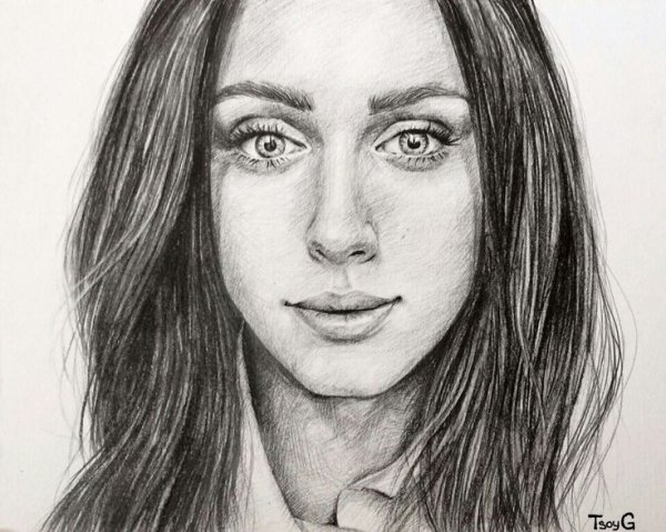 Катя Клэп портрет карандашом