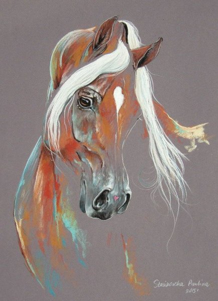 Белая лошадь пастелью