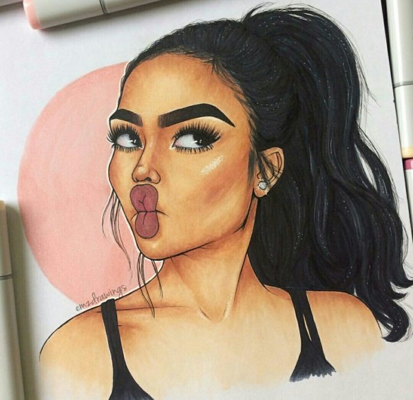 Нарисованная девушка с большими губами