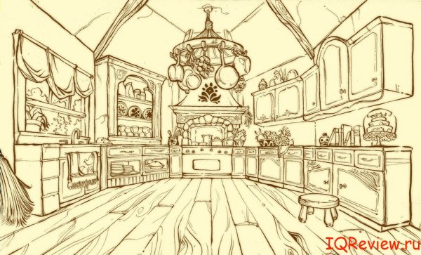 Интерьер розовой кухни раскраски