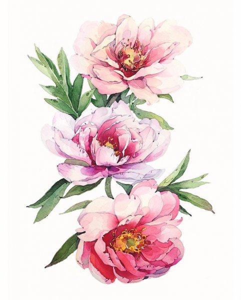 Пионы акварелью в ПНД