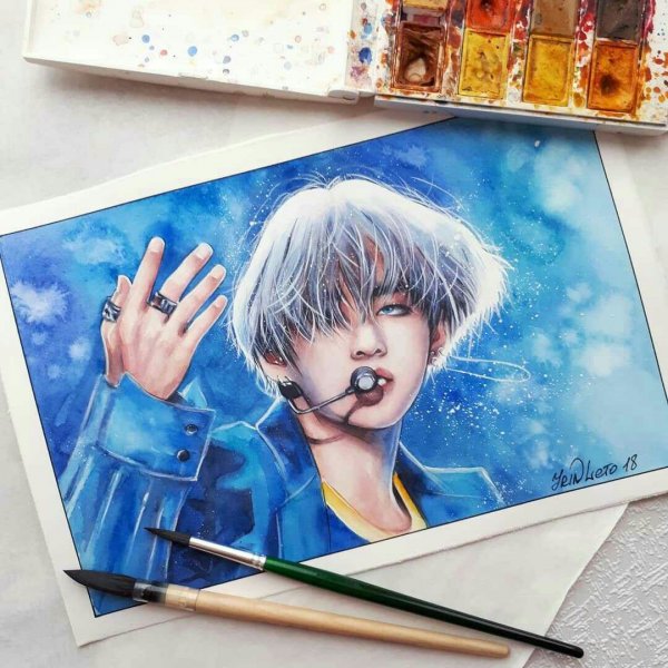 БТС акварелью Тэхен