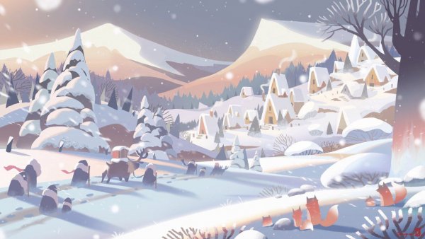 Зимний пейзаж в иллюстраторе