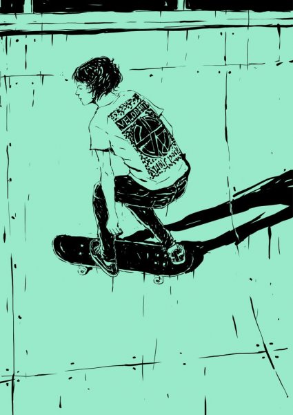 Девушка на скейте арт