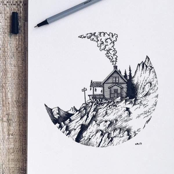 Зарисовки черной ручкой