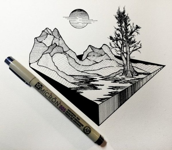 Скетчи черной гелевой ручкой