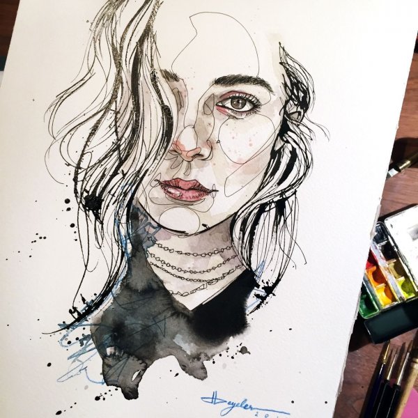 Скетчинг портрет акварелью