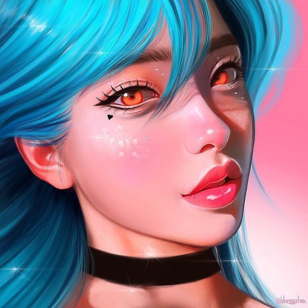 Девушка с синими волосами арт