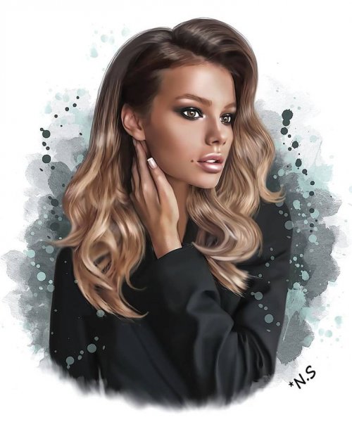 Карикатура девушки брюнетки