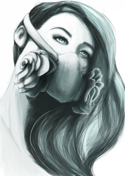 Нарисованная девушка в маске