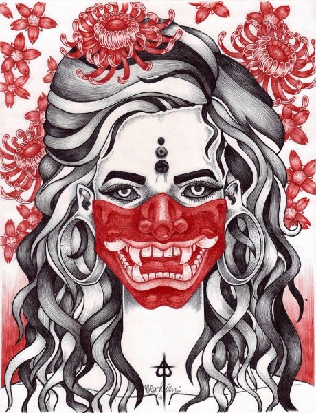 Японская маска демона арт