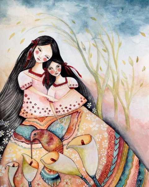 Мама обнимает ребенка арт