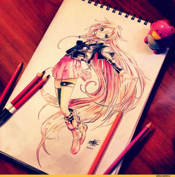 Аниме акварельными карандашами