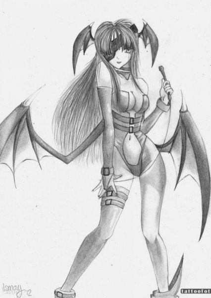 Девушка демон карандашом