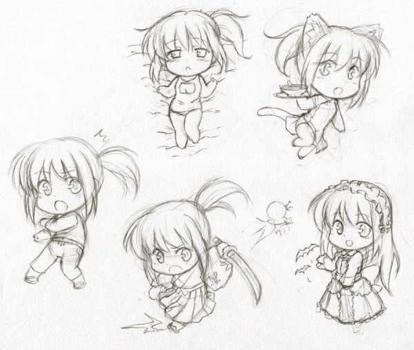 Эскизы Чиби аниме персонажей