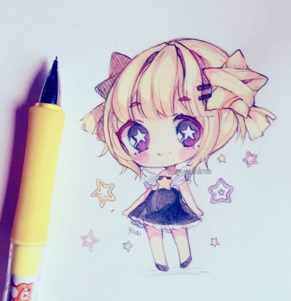 Чиби цветными карандашами